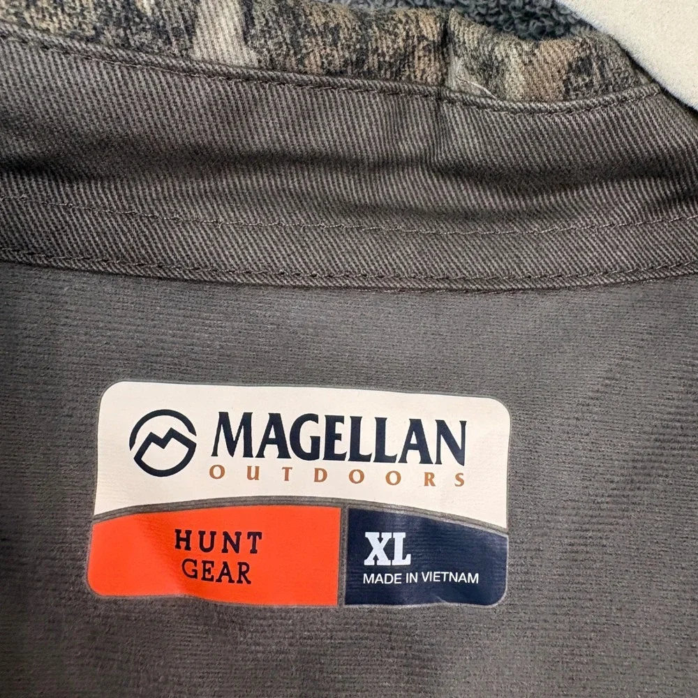 Magellan Button Up Shirt Mens XL Brown Mossy Oak Bottomland Hunt Gear Camo Shirt